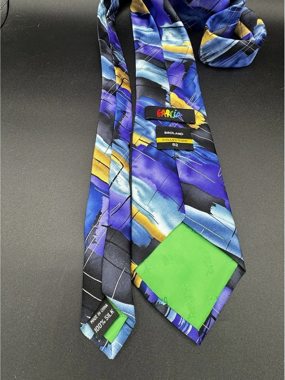 J Garcia Birdland Collection 62 Silk Tie Abstract Blue Purple 59” x 3.5”